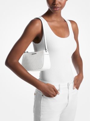Pochette Jet Set Medium mit Signature-Logomuster in OPTIC WHITE/ALUMINIUM | Michael Kors