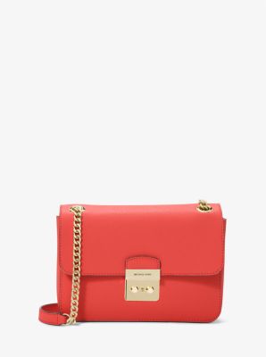 Shop Michael Kors Brandi Medium Saffiano Leather Shoulder Bag In Red