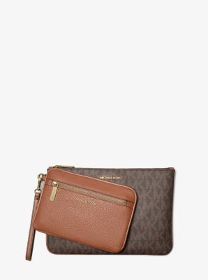 Jet Set Large Signature Logo and Leather 2 in 1 Travel Pouch Michael Kors