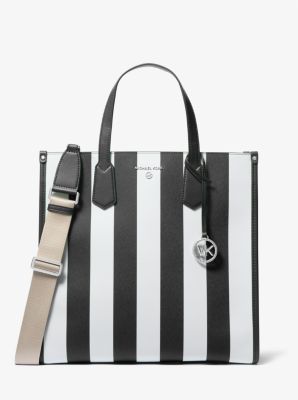 Michael kors black and white striped tote sale