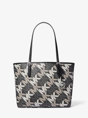 Shop Michael Kors Jet Set Charm Medium Graphic Logo Tote Bag In Black