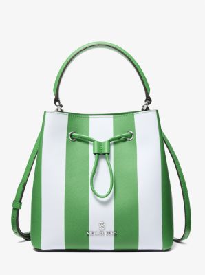 Shop Michael Kors Suri Medium Striped Bucket Bag In Green