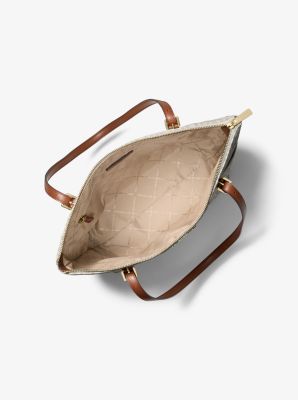 Bolso tote Charlotte mediano con logotipo y cremallera superior in VAINILLA/LUGGAGE | Michael Kors