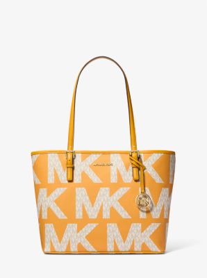 Shop Michael Kors Jet Set Medium Graphic Logo Tote Bag In Yellow