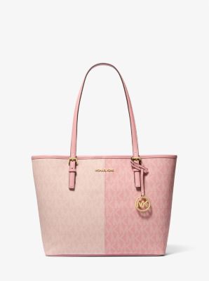 Shop Michael Kors Jet Set Medium Two-tone Signature Logo Tote Bag In Pink