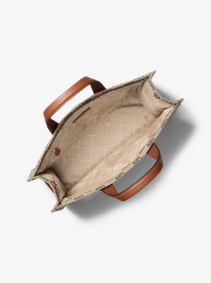 Gigi Large Logo Jacquard Tote Bag in BEIGE/EBONY/BROWN | Michael Kors