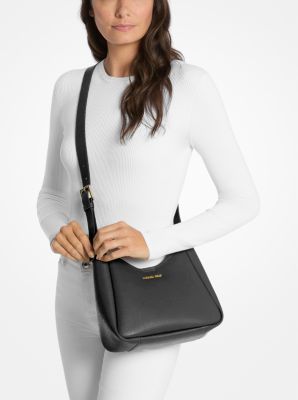 Birch Medium Pebbled Leather Messenger Bag in BLACK | Michael Kors