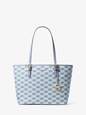 MK Shopper Jet Set Medium Aus Jacquard Mit Logomuster - Blau