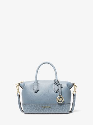 Michael Kors Outlet Mk Henkeltasche Hyde Small Aus Gekrispeltem Material Und Signature-Logostoff - Blau - Michael Kors