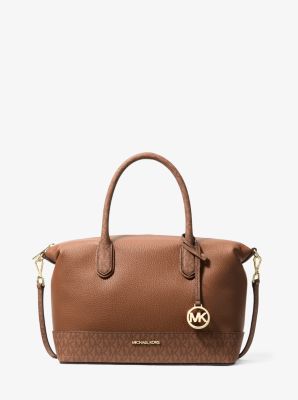 MK Henkeltasche Hyde Medium Aus Gekrispeltem Material Und Signature-Logostoff - Braun