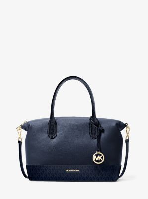 MK Henkeltasche Hyde Medium Aus Gekrispeltem Material Und Signature-Logostoff - Blau