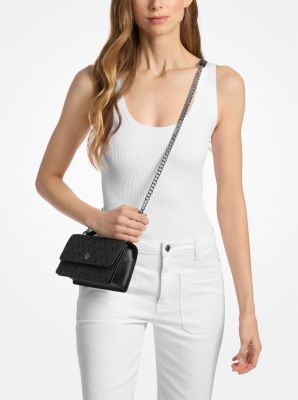 Borsa a spalla Abbott piccola con stampa logo in NERO | Michael Kors