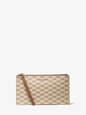 Jet Set Logo Coated Canvas Pouch in NATURAL/LUGGAGE | Michael Kors