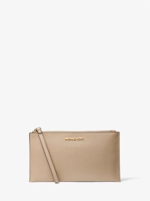 Jet Set Large Leather Zip Pouch in BISQUE | Michael Kors