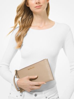 Jet Set Large Leather Zip Pouch in BISQUE | Michael Kors