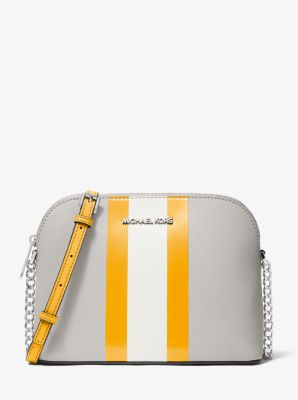 Cindy Striped Saffiano Leather Dome Crossbody Bag