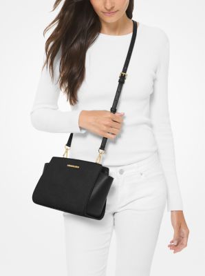 Michael Kors Selma Saffiano Leather Mini Messenger Bag In Black And White