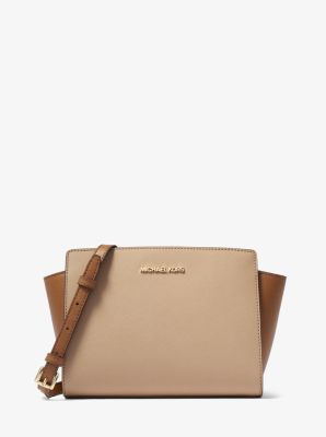 Michael Kors Brown Saffiano Leather Mini Selma Crossbody Bag