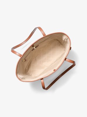 Jet Set Large Signature Logo Tote Bag in VANILLA/LUGGAGE | Michael Kors