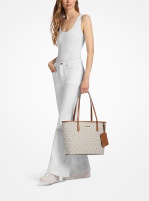 Jet Set Large Signature Logo Tote Bag in VANILLA/LUGGAGE | Michael Kors