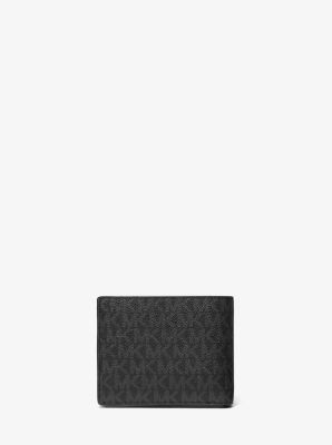 Portefeuille compact à rayures et logo avec porte-cartes