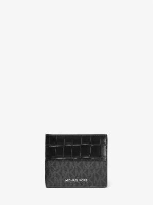 Hudson Crocodile Embossed Leather and Logo Billfold Wallet | Michael Kors