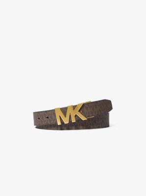 Shop Michael Kors Reversible Signature Logo Buckle Belt In Brown