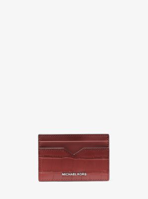 Hudson Crocodile-Embossed Leather Card Case in DARK_BRANDY | Michael Kors