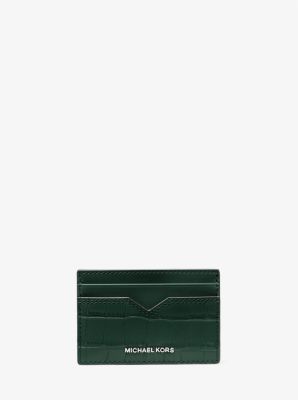 MK Hudson Crocodile-Embossed Leather Card Case - Green - Michael Kors Michael Kors Mens