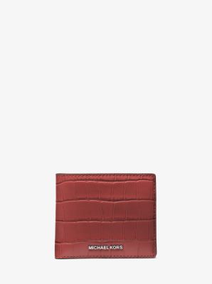 Hudson Crocodile Embossed Leather Billfold Wallet in DARK_BRANDY | Michael Kors