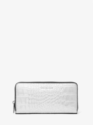 Hudson Metallic Crocodile Embossed Leather Zip-Around Wallet image number 0