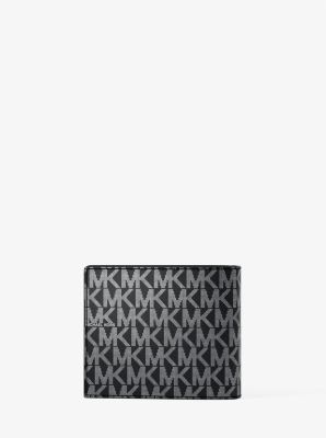 Hudson Metallic Signature Logo Billfold Wallet With Passcase in BLACK | Michael Kors