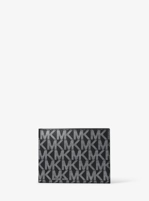 Hudson Metallic Signature Logo Billfold Wallet With Passcase in BLACK | Michael Kors