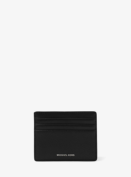 MK Harrison Crossgrain Leather Tall Card Case - Black - Michael Kors