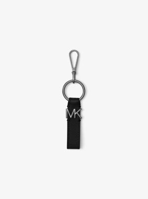 Logo Silver Tone and Leather Key Chain Michael Kors