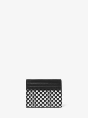 Henry Checkerboard Logo Leather Tall Card Case