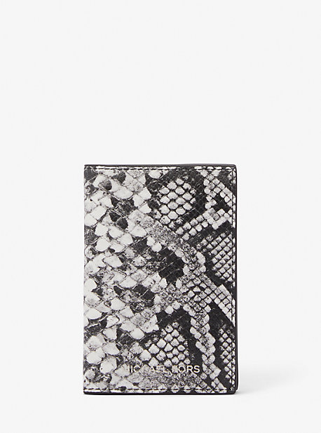 MK Varick Snake-Embossed Leather Bi-Fold Card Case - Black - Michael Kors