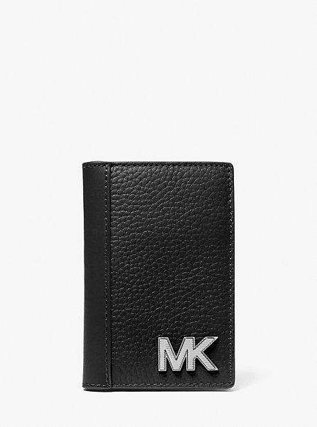 MK Hudson Pebbled Leather Card Case - Black - Michael Kors