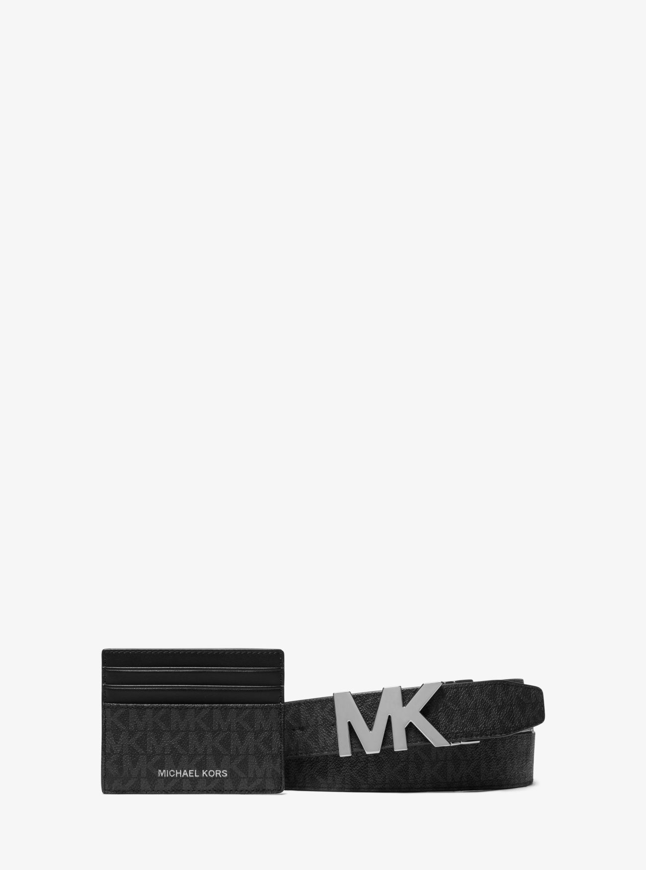 MK Signature Logo Card Case and Belt Gift Set - Black - Michael Kors