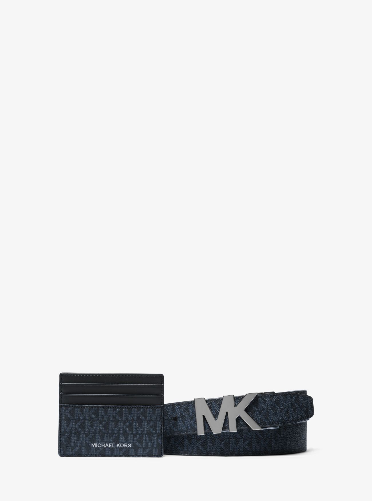 MK Signature Logo Card Case and Belt Gift Set - Blue - Michael Kors