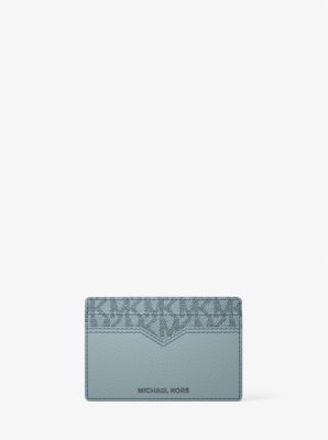 Hudson Pebbled Leather and Signature Logo Money Clip Card Case in CHAMBRAY | Michael Kors