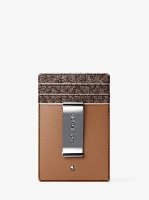 Hudson Pebbled Leather and Signature Logo Money Clip Card Case