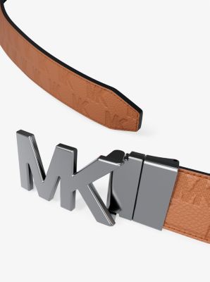 Cintura reversibile in pelle con logo goffrato e fibbia in CUOIO/NERO | Michael Kors