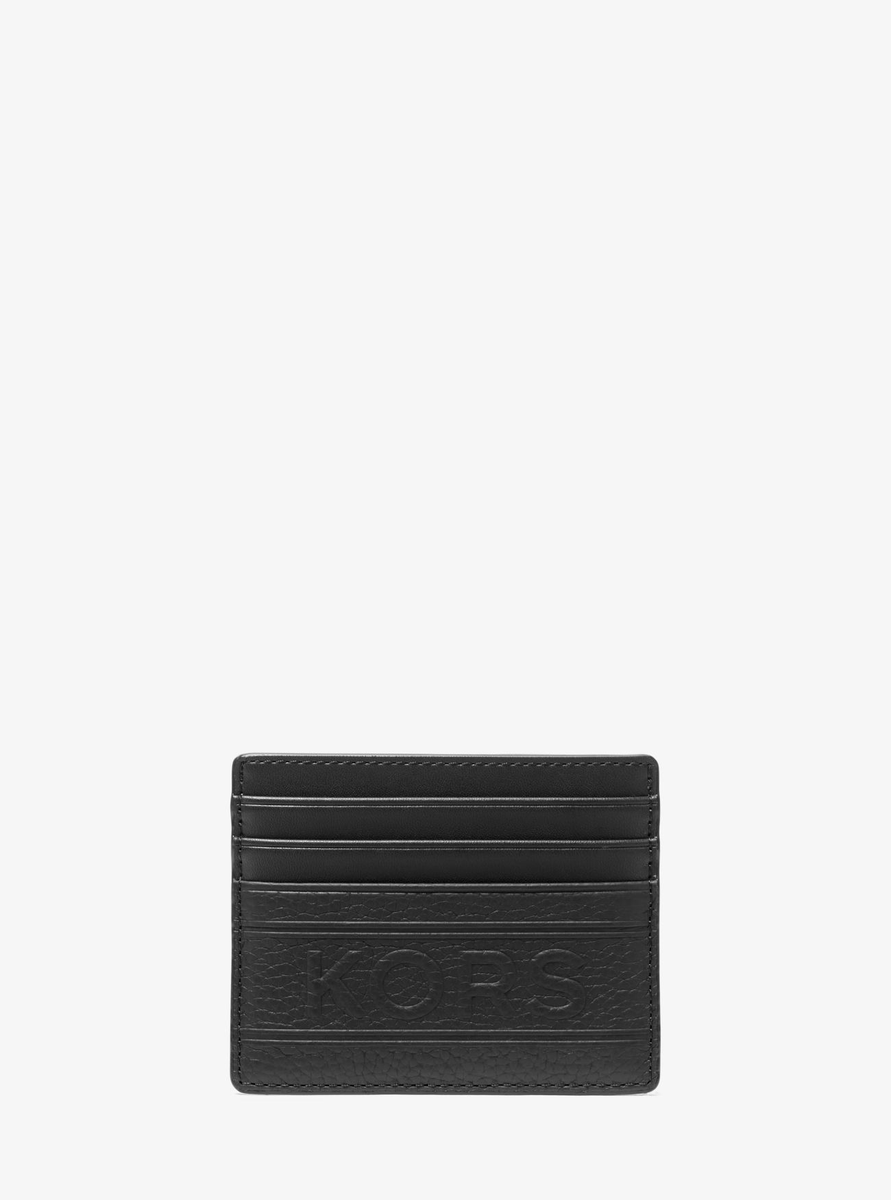 MK Hudson Embossed Pebbled Leather Tall Card Case - Black - Michael Kors
