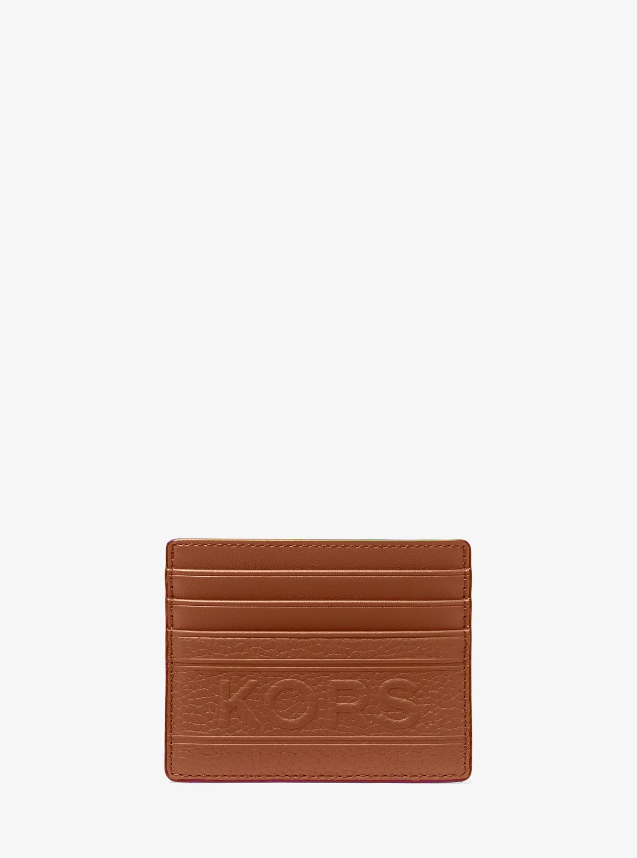 MK Hudson Embossed Pebbled Leather Tall Card Case - Brown - Michael Kors