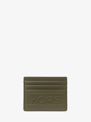 Hudson Embossed Pebbled Leather Tall Card Case in OLIVE | Michael Kors