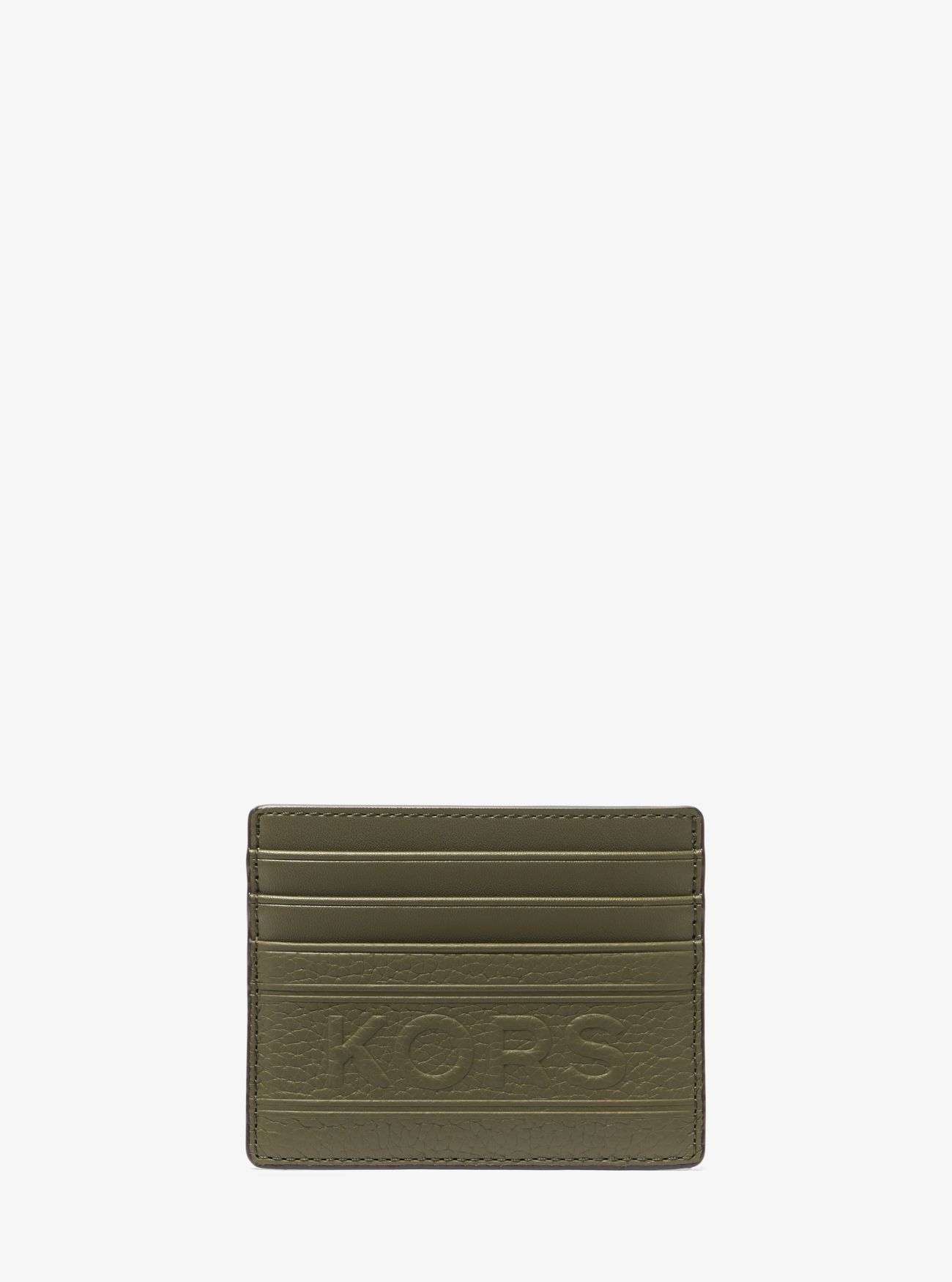 MK Hudson Embossed Pebbled Leather Tall Card Case - Green - Michael Kors