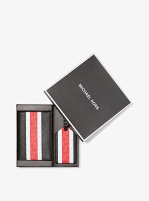 Pebbled Leather and Logo Stripe Passport Wallet and Luggage Tag