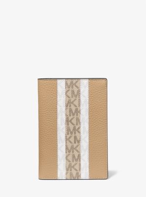 Pebbled Leather and Logo Stripe Passport Wallet and Luggage Tag Gift Set in BROWN/CAMEL | Michael Kors