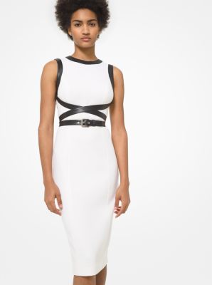 Leather Trim Stretch Bouclé Crepe Sheath Dress | Michael Kors